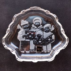 Vintage Mikasa Crystal Christmas Carolers Singing Sweet Candy Dish Germany 6"x8"